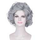 Old Lady Costume Wig for Women Short Grey Curly Grandma Wig Anniversary Party Hair (Grey)