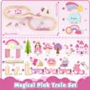 Lehoo Castle Wooden Train Set - Unicorn Train Set for Toddlers 2-4, Wooden Train Track Toddler Girl Toys, Pink Train Fantasy Toys for 3 4 5 6 7 Year Old Girl