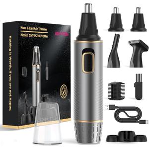 AREYZIN Nose Hair Trimmer for Men Rechargeable 4-in-1 Versatile Nose Trimmer Professional Painless Hair Trimmer for Ear Beard Facial Pubic Trimmer for Men, Wet or Dry Use, Dual Edge Blades