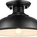 Semi Flush Mount Ceiling Light, Industrial Close to Ceiling Lighting Fixtures, Rustic Vintage Metal Black Ceiling Lamp for Kitchen Island Bedroom Hallway Farmhouse, 13in