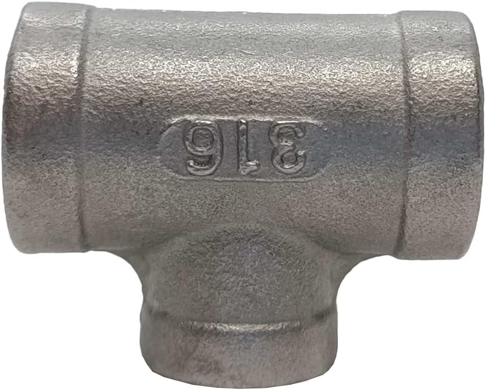 AF Hydro Stainless Steel SS316 Reducing Tee Pipe Fitting, 1 1/2''NPT x 1 1/2''NPT x 3/4''NPT Female Thread, Pressure Rating up to 150 PSI, Class 150 Reducer Connector Adapter