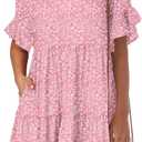 ANRABESS Women's Summer Casual Dress, V-Neck Ruffle Sleeve Tiered Mini Dress, Soft Comfy Fabric with Pockets for All-Day Wear (Pink, L)