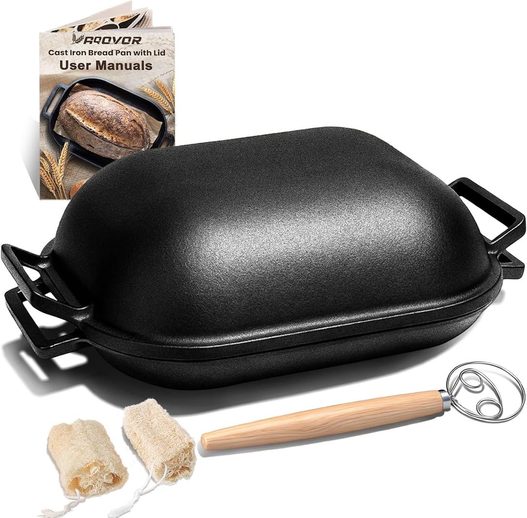 Cast Iron Bread Pan with Lid, Heavy Duty Pre-Seasoned Cast Iron Bread Pan for Homemade Breadmaking, Cloche Inverted Dutch Oven Set for Baking, 15 LBS 9.5QT Heavy Duty, Non-stick