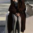 Womens Long Cardigan Sweaters Open Front Oversized Duster with Pocket for Women 2025 Fall Winter Knit Design Coats (Brown, S)
