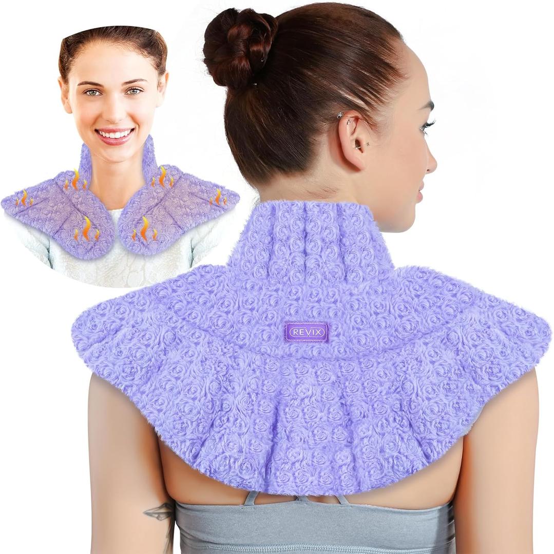 REVIX Microwave Heating Pad for Neck and Shoulders Back, Microwavable Heated Neck Wrap Warmer with Moist Heat, Lavender Aromatherapy Hot and Cold Pack