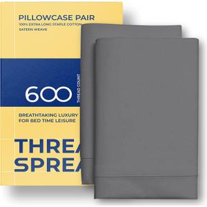 THREAD SPREAD Pillow Cases Queen Size Set of 2-600 Thread Count 100% Egyptian Cotton Pillow Cases Standard Size, Silky Soft, Sateen Weave Luxury Hotel Bed Pillow Covers for Sleeping - Dark Grey