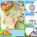 24 Pcs DIY Glass Easter Egg Craft Kit with 12 Markers, 6 Glitter Powder, 10 Diamond Stickers, Easter Tree Ornaments, Hanging Glass Eggs with Rope for Decoration, Egg Hunts