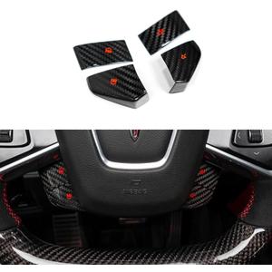 Genuine Carbon Fiber Volume Button Cover for Chevrolet Corvette C8 Z06 Coupe 2020 2021 2022, 4pcs Steering Wheel Stickers Trim, Red, Blue, White (Red)