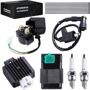 Ignition Coil 5-PIN CDI Box Solenoid 4-PIN Relay Voltage Regulator Spark Plug Kit Compatible with 50cc 70cc 90cc 110cc 125cc ATV Chinese Go Kart Dirt Bike Pit Bike TaoTao Moped Scooter Parts
