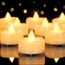 Flameless Candles, 50 Pack LED Tea Lights Candles Battery Operated, Last 200+ Hrs Flickering Tea Lights, Flameless Tealight Candles for Halloween Diwali Fall Christmas Wedding (Warm White- Ivory Shell)