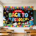 Welcome Back to School Backdrop, 3 * 5 FT Classroom Welcome Banner, First Day of School Decorations for Classroom, Photo Booth Backgroud, Teachers Students Party Supplies, 180x110cm