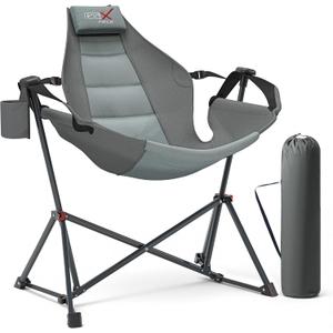Hammock Camping Chair with Adjustable Backrest, 350LBS Heavy Duty Oversized Swinging Chair Portable Folding Rocking Chair with Pillow Cup Holder for Outdoor Beach Camping Patio, Grey