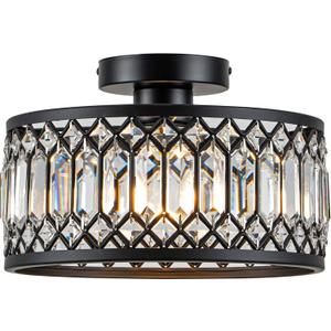 Rpzloila Crystal Ceiling Light Fixture, Modern Flush Mount Ceiling Light, Black Crystal Chandelier for Kitchen Bedroom Bathroom Entryway Hallway