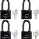 FIGODE Outdoor Waterproof Padlocks, Covered Heavy Duty Laminated Steel Locks, Large Sturdy Locks, 2.2 in. Wide, 4 Locks Same Key, Long Padlocks