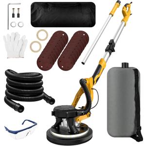 1250W Drywall Sander, 11.5A Electric Drywall Sander with Vacuum Dust Collector, 800-1800RPM 5 Variable Speed, Popcorn Ceiling Removal Tool with Extendable Handle, LED Light, 18x Sanding Discs (Yellow)