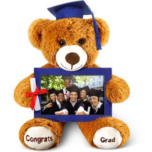 Leyndo 2026 Graduation Plush Bear with Picture Frame Diploma Cap 9 Inch Congrats Grad Plush Stuffed Animal Bear Graduation Keepsake Gifts for Graduate(Royal Blue)
