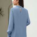 Funlingo Women's Long Sleeve Tops Dressy Casual Mock Neck Work Blouse Fall Trendy Front Pleated Tunic Chiffon Shirts (XXL)