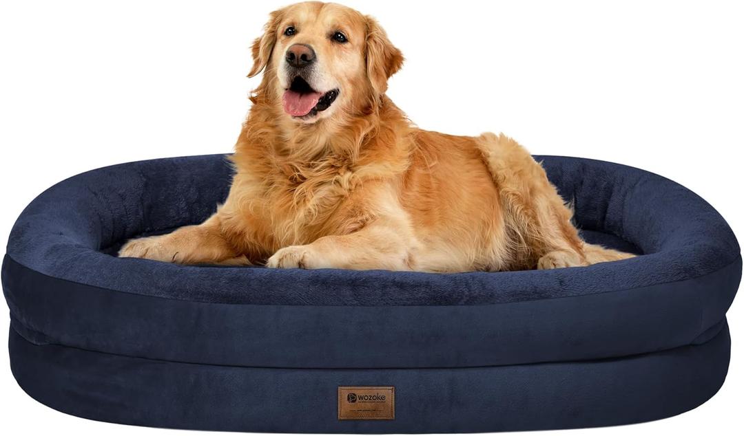 Orthopedic Dog Bed for Large Dogs, Waterproof Dog Bed for Large Size Dogs with Bolsters, Egg Crate Foam Sofa Bed with Washable Removable Cover & Non-Slip Bottom, Navy, Size: 44"L x 32"W x 7.5"Th