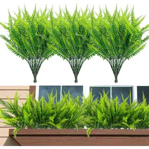 20 Bundles Artificial Boston Fern Plants Fake Ferns Faux Plants Shrubs Greenery Outdoor UV Resistant No Fade Garden Porch Window Box Decor