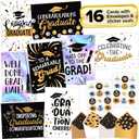 Decorably 16 Pack Foiled, Glittery, & Holographic 5x7in Graduation Cards Pack with Envelopes & Stickers, 8 Elegant Designs for Elementary, High School, College, with Printed Message, Gifting & Mailing