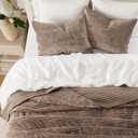 EVERGRACE Velvet Quilt Set California King 118'' x 106'', Luxurious Soft Striped Channel Bedding Set, Lightweight Velvet Comforter for All Season, Oversized Bedspread Coverlet w/ 2 Shams, Mocha Brown