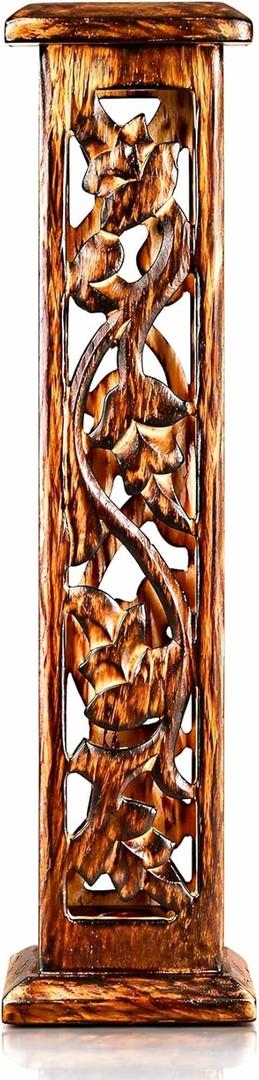Wooden Incense Stick & Cone Burner Holder Tower Large Organic Eco Friendly Ash Catcher Agarbatti Holder Rustic Style Hand Carved for Meditation Aromatherapy Home Fragrance Products (Natural Finish)