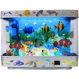 Fake Fish Tank Lamp - Moving Aquarium Night Light with Virtual Ocean Effect, 80s Retro Design for Adult Relaxation, Artificial Aquarium Decorative Lamp for Kids' Room and Cat Owners(US Plug)