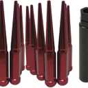 32Pcs Spike Lug Nuts 1/2"-20 Red  6" Tall Spiked Lug Nuts Set for Aftermarket Wheels with Lock Included Fits Most Cars, Trucks & SUVs Spiked Super Long Red Wheel Lugs