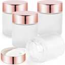 4 Pack 200g/7oz Frosted Glass Jars Empty Cosmetic Pot Refillable Cream Container Bottle with Rose Gold Lid&Inner Liner for Lotion Face Cream DIY Makeup Salve Lip Balm Toiletries