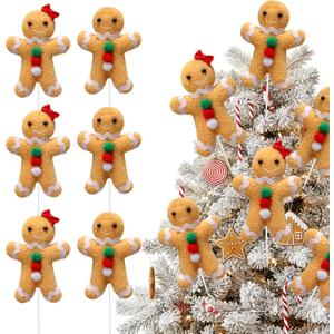 6 Pcs Gingerbread Man Christmas Tree Picks Ornaments Gingerbread Cookie Christmas Sticks Xmas Tree Decorations for Xmas Treetop Winter Home Office Party Vase Decor