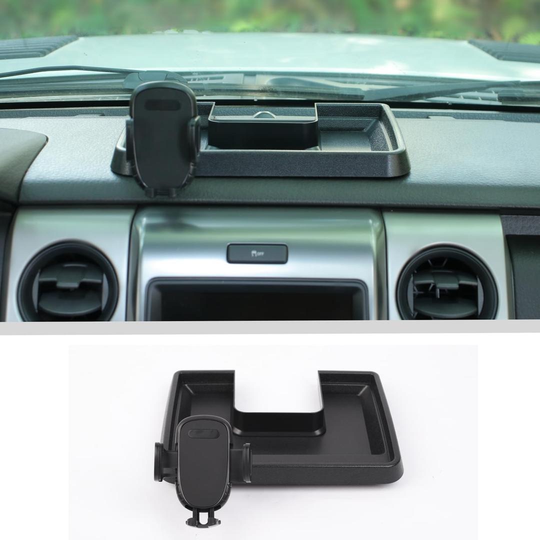 JWWY Phone Holder Mount with Storage Tray Central Dashboard Phone Mount with Storage Bin Fit for 2009-2014 Ford F150 Interior Accessories Black