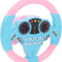 Toyvian Kids Steering Wheel - Toddler Steering Wheel Toy, Simulated Driving Controller, Pretend Driving Toy with Light Music for Boys Girls (Pink)