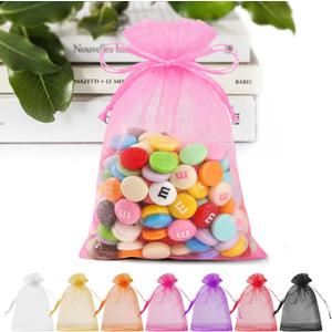 ANZNKU Pink Organza Bags 4 x 6 in 50PCS, Small Gift Bags for Goodie Candy Jewelry Soap Packaging, Cute Little Mesh Bag Drawstring Bulk for Wedding Birthday Party Favor Baby Shower & Easter Gifts Wrap