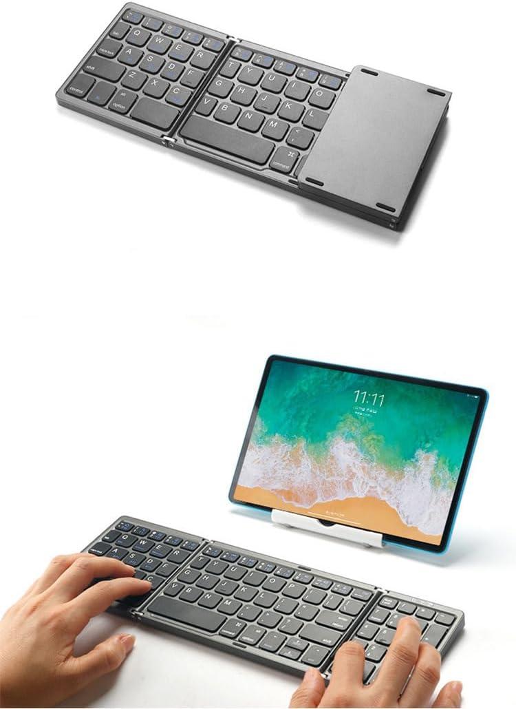 Portable Wireless Foldable Keyboard, Ultra-Thin, Three-fold mini Bluetooth Keyboard, Compatible with Three Systems + Numeric Keys (Grey)