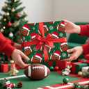 WRAPAHOLIC Football Christmas Wrapping Paper - Mini Roll - 17 Inch x 16.5 Feet - Snowflakes and Santa Hat Football Wrapping Paper for Christmas, Sport Party, Holiday, Party Celebration