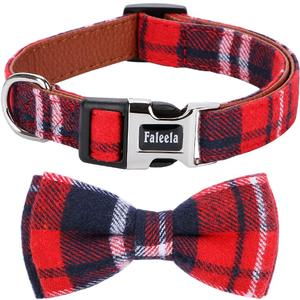 Faleela Soft &Comfy Christmas Bowtie Dog Collar,Detachable and Adjustable Bow Tie Collar,for  Pet (S, Red) 