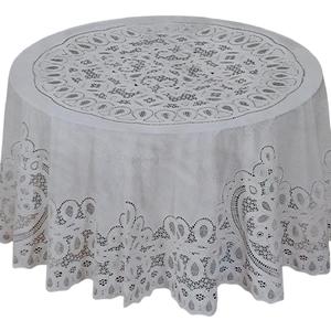 Dependable Industries inc. Essentials Elegant Vinyl Crochet Lace Tablecloth - Durable, Wipeable & Decorative for Dining Room & Kitchen (White, 70" Round)