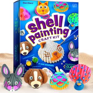 Dan&Darci Kids Sea Shell Painting Kit - Arts & Crafts for Kids - Gifts for Boys and Girls Ages 6-8, 8-12 - Craft Activities Kits - Creative Art Activity Gift Toys for Age 6 7 8 9 10 11 12 Year Old