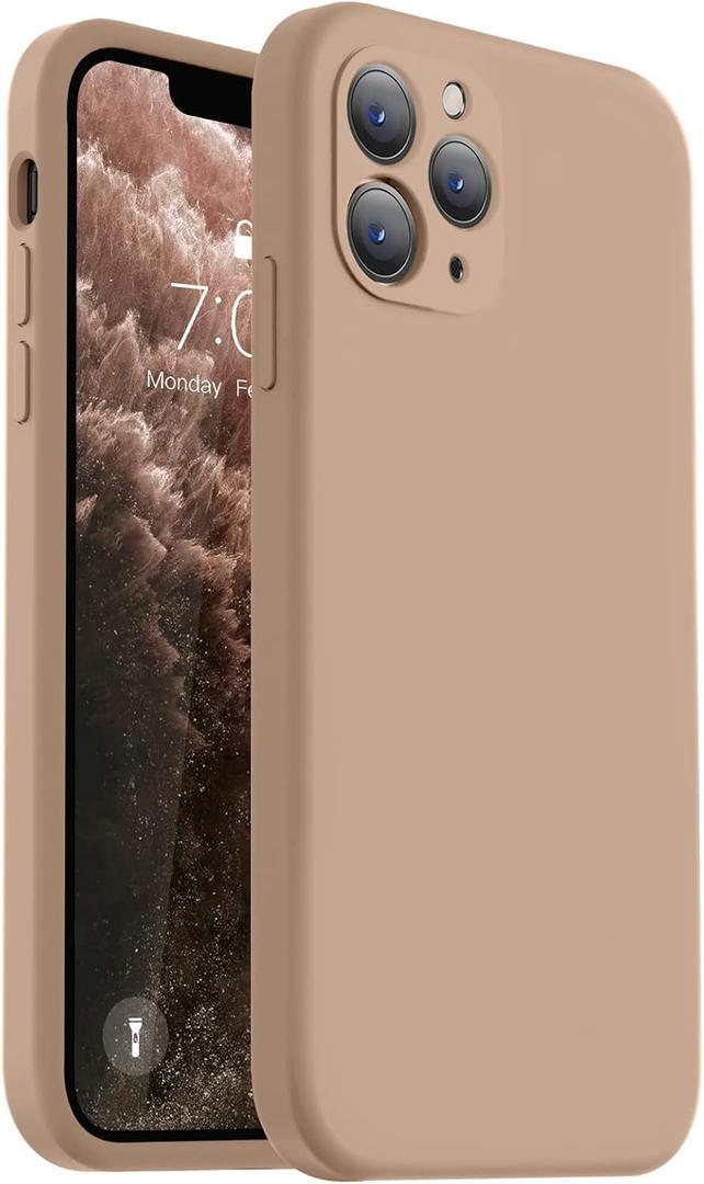 Vooii Compatible with iPhone 11 Pro Max Case, Upgraded Liquid Silicone with [Flat Edges] [Camera Protection] [Soft Anti-Scratch Microfiber Lining] Phone Case for iPhone 11 Pro Max - Light Brown