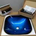 Glass Vessel Sink Blue Bathroom Sink Above Counter Vessel Sink with Faucet and Drain Combo 17 inch Square Vessel Bathroom Sink Bowl