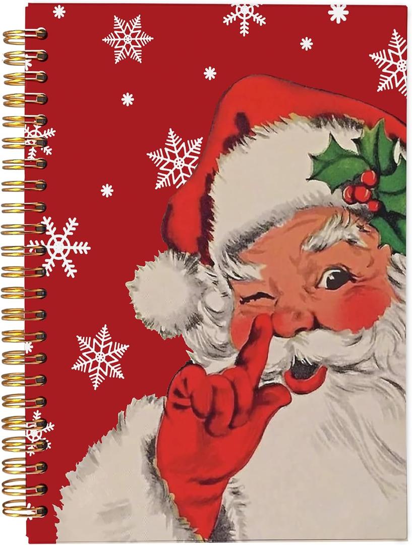 Ecezatik Santa Christmas Notebook, Vintage Santa Christmas Journal, Santa Gifts, Christmas Office Gifts for Coworkers, Christmas Composition Notebook, Red Striped Spiral Notebook 5.5x8.3 Inch