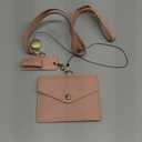 Office Badge Holder - Boshiho Genuine Leather Credit ID Card Holder with Stretch Neck Lanyard and Pen Clip, Gift Box (Horizontal-Pink)