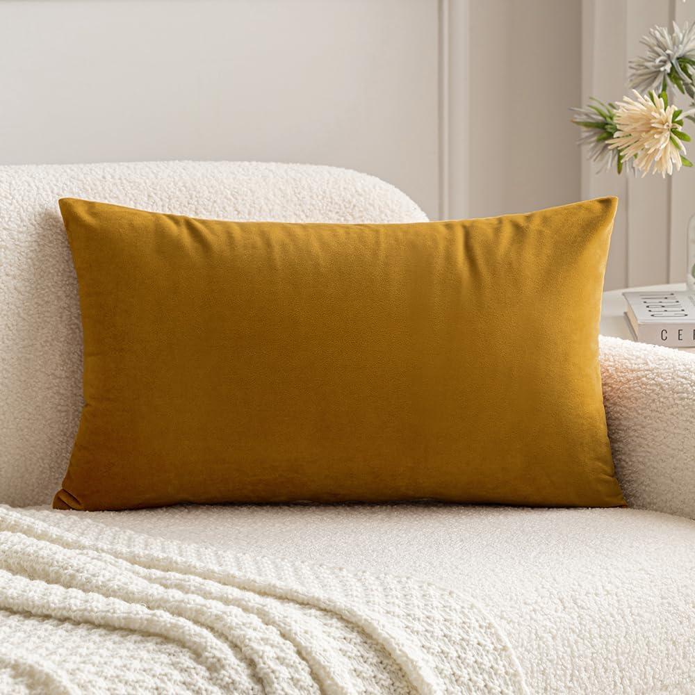 MIULEE Velvet Pillow Cover Soft Luxury Decorative Throw Pillow Cover Single Rectangle Cushion Case for Couch Sofa Bedroom Car Decor,12x20 Inch Mustard Yellow