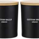 Glass Qtip Holder 2 Pack , Qtip Holder Dispenser Bathroom Set Bathroom Organizers and Storage Q tip Holder with Lid Makeup Storage Organizer for Cotton Swabs,Cotton Balls,Pads,Floss Picks ,Black