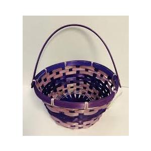 Easter Baskets with Hinged Handle - Round Woven Bamboo (Purple) 3 Pack