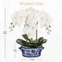 Briful Orchid Artificial Flowers in Blue and White Porcelain Pot 19.7" White Faux Silk Orchid Arrangement Large Fake Orchid Floral Centerpiece for Elegant Home Office Living Room Kitchen Table Decor