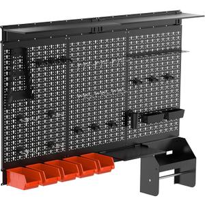 TORACK Metal Pegboard Wall Organizer 4ft Wide, Tool Storage Pegboard System for Garage with Accessories, Wall Mount Storage Bins, Shelves, Peg board Tool Organizer Kit for Workbench(Black)