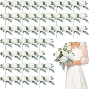 Scawim 50Pcs Artificial Peonies Flowers Bulk, 4’’ White Peonies Fake Flowers Heads for Table, Faux Silk Peony Arrangements for Wedding, Valentine, Engagement, Party, Coffee, Dining Decorations