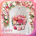 Boao Welcome Mother's Day Wooden Door Hanging Sign Pink Farmhouse Door Decor Vintage Mother's Day Wood Rose Gift Sign Rustic Wall Plaque Ornaments for Window Wall Porch