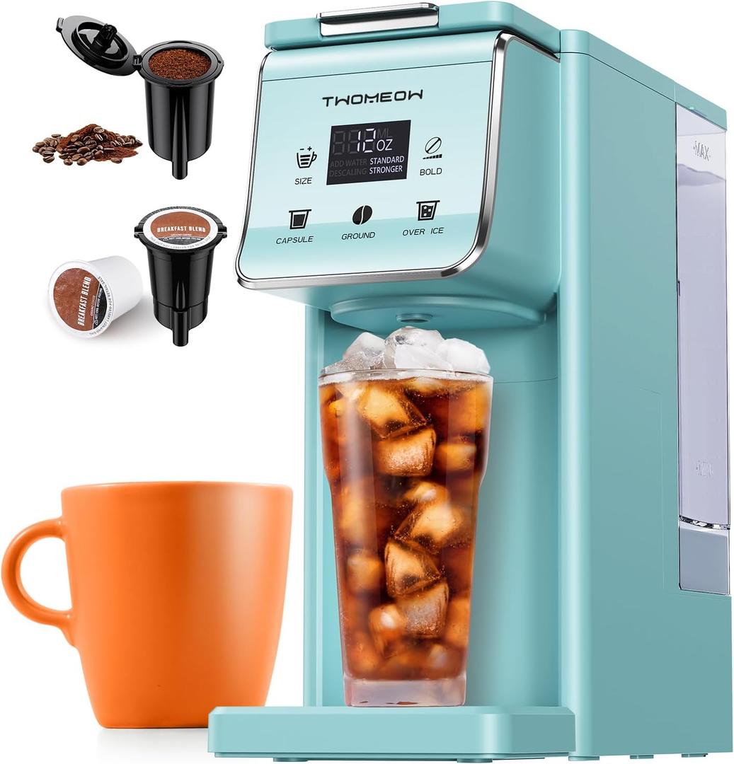 K Cup Coffee Maker With Bold Setting, Single Serve Hot & Iced Coffee Maker for K-Cup and Grounds, 52 Oz Removable Water Tank, 6 to 14oz Brew Size, Pod Coffee Machine With Reusable Filter, Blue